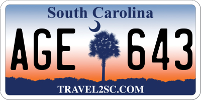 SC license plate AGE643