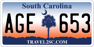 SC license plate AGE653