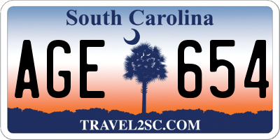 SC license plate AGE654