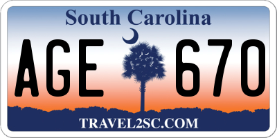 SC license plate AGE670