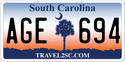 SC license plate AGE694