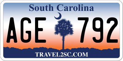 SC license plate AGE792