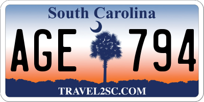 SC license plate AGE794
