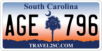 SC license plate AGE796