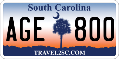 SC license plate AGE800