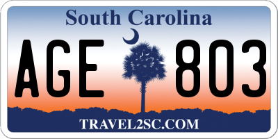 SC license plate AGE803