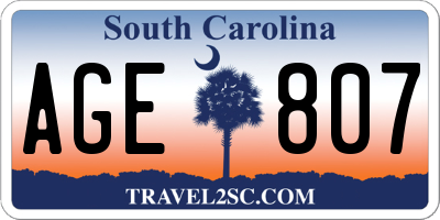 SC license plate AGE807