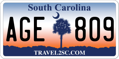 SC license plate AGE809