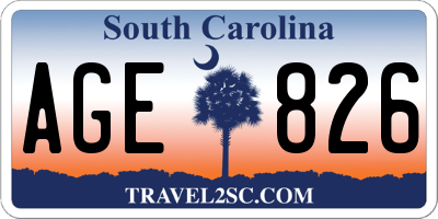 SC license plate AGE826