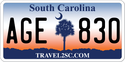 SC license plate AGE830