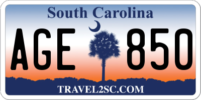 SC license plate AGE850