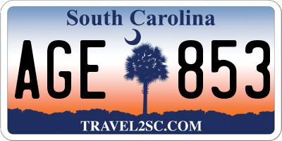 SC license plate AGE853