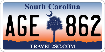 SC license plate AGE862