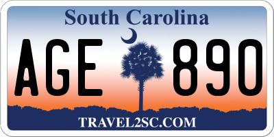 SC license plate AGE890