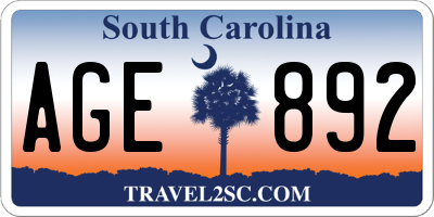 SC license plate AGE892