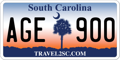SC license plate AGE900