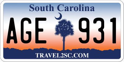 SC license plate AGE931