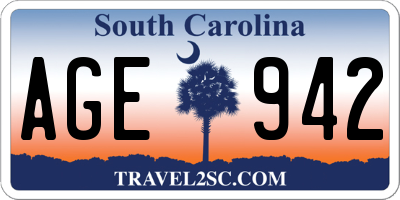 SC license plate AGE942