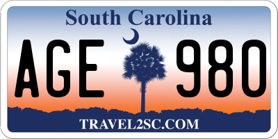 SC license plate AGE980