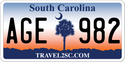 SC license plate AGE982