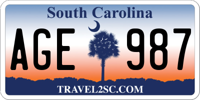 SC license plate AGE987