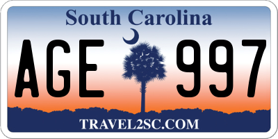 SC license plate AGE997