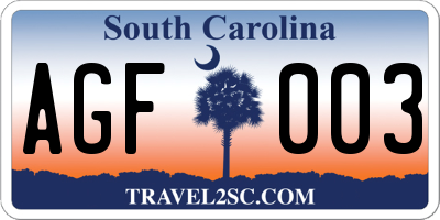SC license plate AGF003