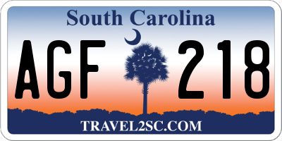 SC license plate AGF218