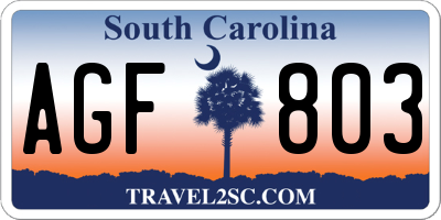 SC license plate AGF803