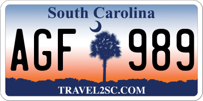 SC license plate AGF989