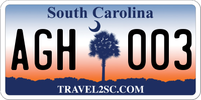 SC license plate AGH003