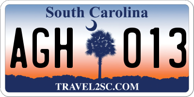 SC license plate AGH013