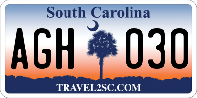SC license plate AGH030