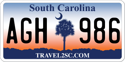 SC license plate AGH986