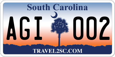 SC license plate AGI002