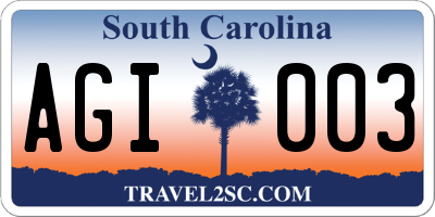 SC license plate AGI003