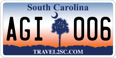 SC license plate AGI006