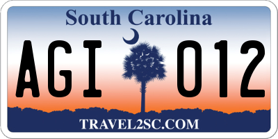 SC license plate AGI012