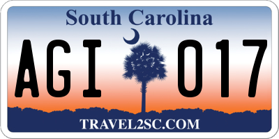 SC license plate AGI017