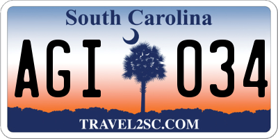 SC license plate AGI034