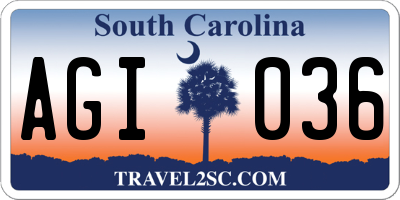 SC license plate AGI036