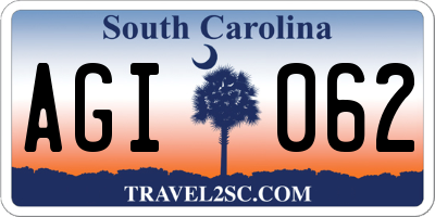 SC license plate AGI062