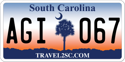 SC license plate AGI067