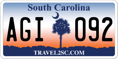 SC license plate AGI092