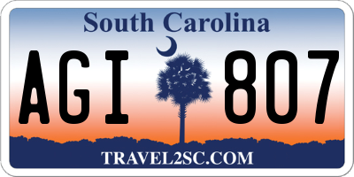 SC license plate AGI807