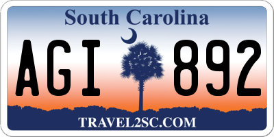 SC license plate AGI892