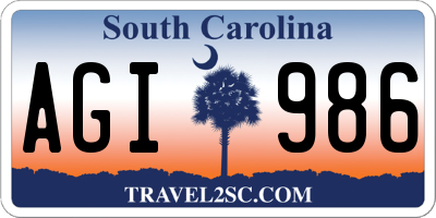 SC license plate AGI986