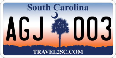 SC license plate AGJ003