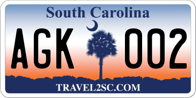 SC license plate AGK002