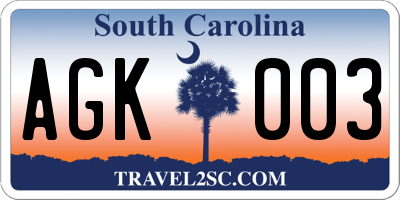 SC license plate AGK003